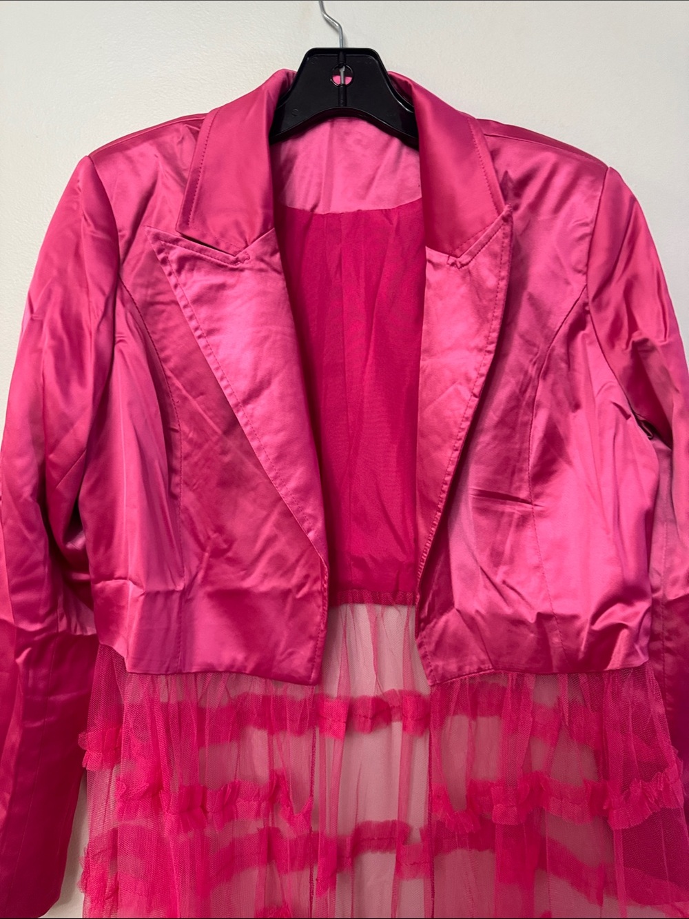 Hot Pink Long Sheer Tulle Blazer Jacket - Picture 5 of 9